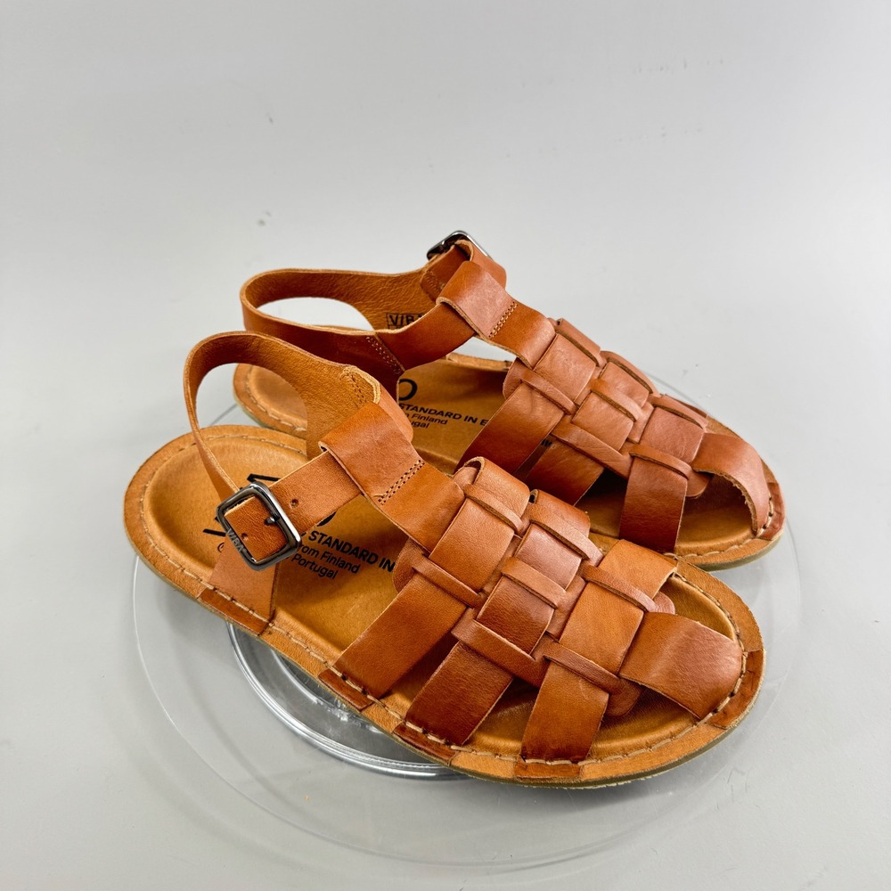 VIBAE CAPRI COGNAC BROWN LEATHER Sandals EU 40 M7 W10 $235 MSRP Wide Toe Box